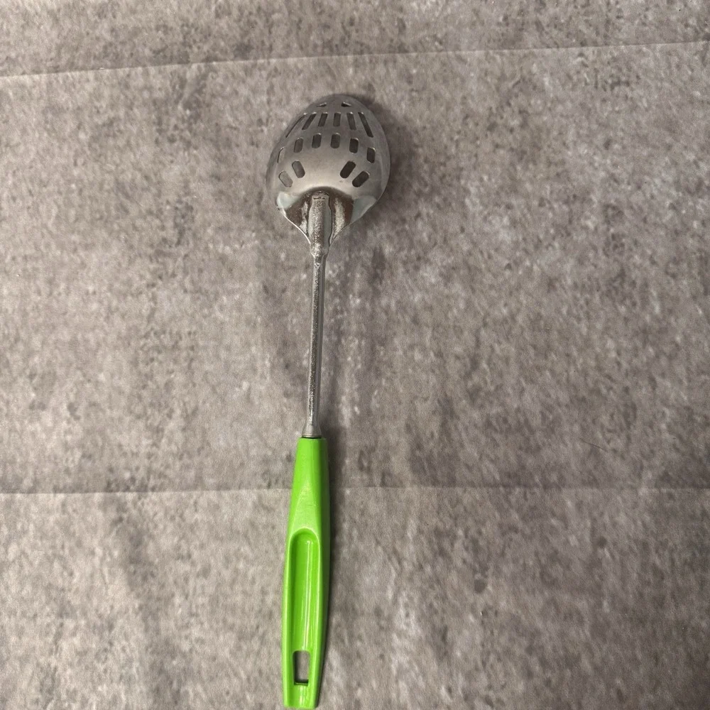 Ekco Slotted Serving Spoon Chromium Plated Green Handle 12